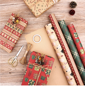 Dropshipping Shopify, Juego de Papel de Regalo Navideño Vintage Kraft con Cuerda y Pegatinas, Kit de Envoltura de Regalos DIY - Product Image 5