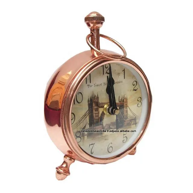 Rose Gold Finished Copper Plated Round Table Clock for Office , Home Living Room And School