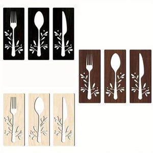 Factory Creative Wooden <b>Kitchen</b> Wall Art Set, Fork Spoon Knife Design, Rustic Black & White 3-Piece of Se for Dining Room Decor - Product Image 4
