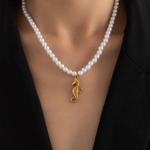 Collar con Colgante de Acero Inoxidable con Forma de Estrella de Mar y Tortuga, Estilo Marino, con Perlas Simuladas, Ideal para Vacaciones en la Playa - Product Image 5