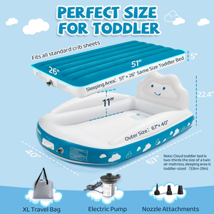 Cloud Shaped <b>Inflatable</b> <b>Toddler</b> Travel <b>Bed</b> with Safety Bumpers for Kids Home Camping Hotel - Product Image 2