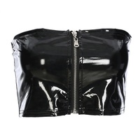 JL-0304C mode femmes Sexy PU Faux cuir fermeture éclair sans bretelles haut court débardeurs Club bustier tubulaire soutien-gorge gilet femme