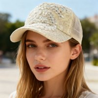 Casquette de baseball en dentelle ivoire et sequins pour femmes, idéale pour les mariages et enterrements de vie de jeune fille (EVJF) - Vente en gros