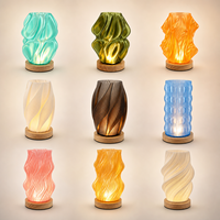 Lámpara de Noche LED Espiral Impresa en 3D, Recargable, con Batería, Luz Blanca Cálida que Cuida la Vista, Regulable, Diseño Minimalista de Madera