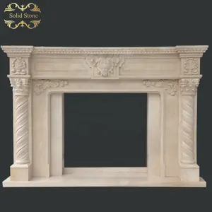 Hand carved home furniture wall mounted marble fireplace mantel with spiral columns
