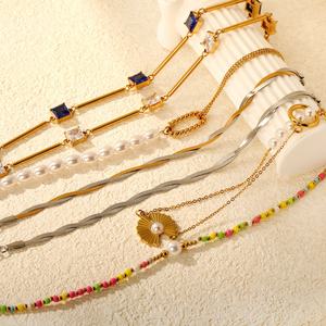 18K Gold Plated Stainless Steel Jewelry <b>Bracelet</b> for Women Adjustable Chain <b>Pearl</b> Charm Hypoallergenic Zircon Two Color <b>Bracelet</b> - Product Image 1