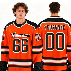 Maillot de hockey orange personnalisé brodé, <span class=keywords><strong>uniforme</strong></span> de hockey OEM Team Canada Italie, streetwear, séchage rapide, sublimation - Product Image 1