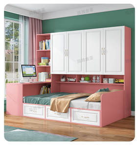 سرير حصير متكامل متعدد الوظائف خزانة خشبية شقق صغيرة أثاث غرفة نوم سرير أطفال مجموعة تخزين منزلية - Product Image 2