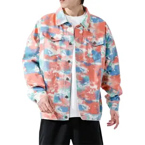 Venta al por mayor de fábrica de alta calidad de moda de estilo japonés de gran tamaño suelta de los hombres coloridos Tie Dye chaqueta de mezclilla