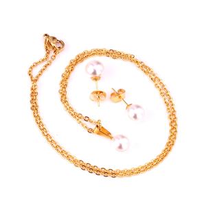 Ason Discount Elegant 18K Gold Plated Custom White <b>Pearl</b> <b>Earring</b> <b>Necklace</b> Stainless Steel Jewelry <b>Set</b> for Women Girls - Product Image 2