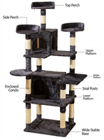 Arbre à chat en carton de qualité supérieure, écologique, durable, multi-niveaux, avec poteaux à gratter en sisal naturel et structure en velours