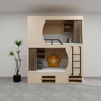 Lit superposé moderne en bois pour dortoir, avec espace de rangement, bureau, escalier et tiroirs, idéal pour les hôtels d'enfants