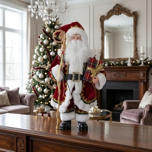 Vente en gros usine : Figurines de Noël grand format de Père Noël sur pied, faites à la main, bordeaux, décorations de Noël de luxe - Product Image 1
