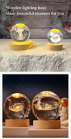 Base LED en bois de caoutchouc naturel double CCT 10*2cm pour boule de cristal lunaire, lampe de nuit décorative, lumière de décoration pour chambre d'enfant