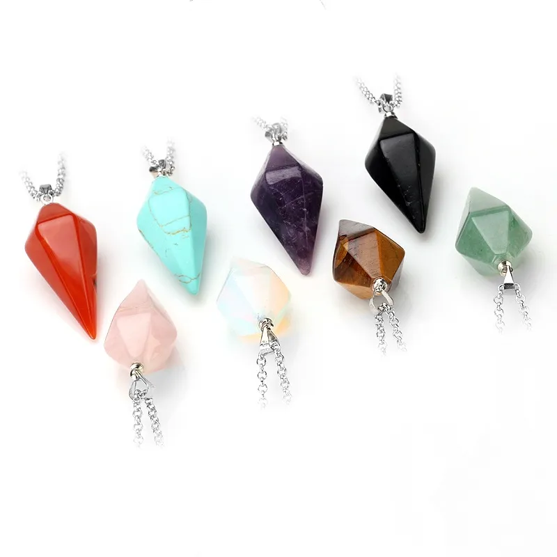 Pha Lê Tự Nhiên Keychain Đá Quý Lục Giác Nhọn Reiki Chakra Mặt Dây Chuyền Con Lắc Móc Chìa Khóa