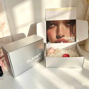 Custom Printed Flip Top Cardboard Gift <b>Box</b> <b>Silver</b> Metallic Cosmetic Packaging <b>Box</b> for Beauty Products, Skincare Kits & E-commerc - Product Image 1