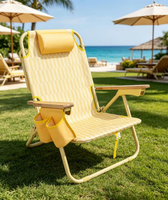 Chaise de plage pliable et légère en alliage d'aluminium, chaise longue pour bronzer, équipée d'un appui-tête et d'un porte-gobelet latéral, mobilier d'extérieur
