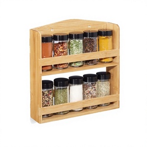 Wooden <b>Spice</b> Rack With 10 Glass <b>Jars</b> Food Safe Wall Mount Holder For Kitchen Storage Made in Vietnam - Product Image 1