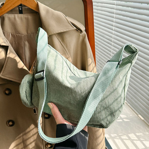 Sac à bandoulière femme personnalisé hiver fermeture éclair épaule sacs de messager velours côtelé femmes sac à bandoulière avec Mini poche - Product Image 4