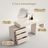 Coiffeuse moderne écologique avec tiroirs, table de maquillage réglable, miroir LED, meuble de rangement en MDF pour hôtel et salon