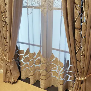 Cortina embutida simples e oca, cortina transparente, bordada, flanela, atacado, para sala de estar