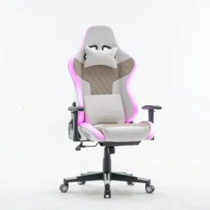 粉色发光二极管rgb电脑电脑游戏椅游戏pu皮革新罗游戏玩家按摩赛车游戏椅带灯和扬声器