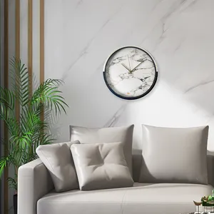 14 인치 북유럽 패션 금속 대리석 시계 대형 럭셔리 사일런트 라운드 사일런트 사용자 정의 벽 시계 거실 용