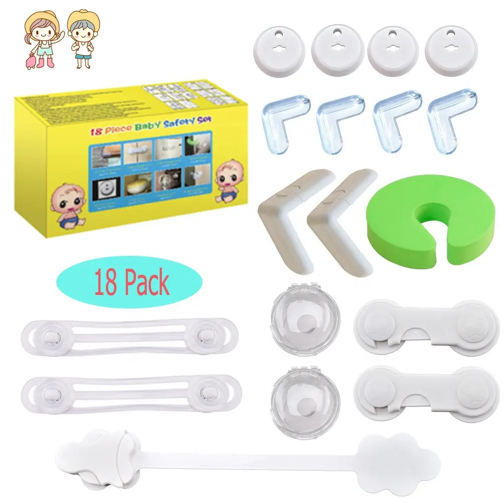 Conjunto de vidro para crianças, conjunto de 18 peças de proteção de armários de cozinha com fechaduras para produtos para bebê