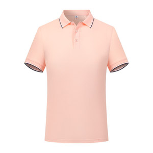 เสื้อโปโลสีพื้นผ้าฝ้ายแต่งขอบตัดกัน แขนสั้น ชุดทำงานฤดูร้อน สกรีนโลโก้ตามสั่ง - Product Image 2