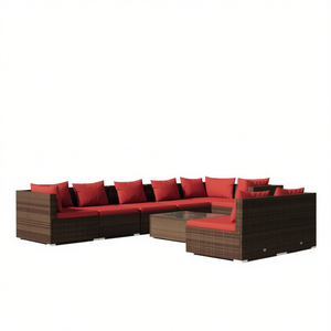 Set Lounge da Giardino Marrone con Cuscini Rosso Cannella, Mobili da Esterno in Rattan, 10 Posti, Design Contemporaneo - Product Image 1