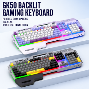 Clavier de jeu rétroéclairé RGB <span class=keywords><strong>GK50</strong></span> à 104 touches, filaire USB, panneau métallique ergonomique avec repose-poignets pour PC et bureau - Product Image 1