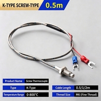 Capteur de température à thermocouple de type K avec ressort de compression à vis M6, sonde 0-800°C, câble isolé en fibre de verre de 0,5/1/2 m