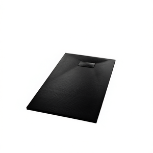 Base de douche rectangulaire noire SMC 35,4 x 35,4 pouces, prête pour carrelage, drain central, installation au sol, design minimaliste - Product Image 1