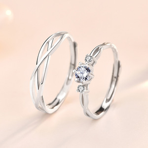 Anelli 5229 <span class=keywords><strong>moda</strong></span> S925 argento 4A zirconi cubici di san valentino anniversario amore intrecciato coppia anelli regolabili - Product Image 4