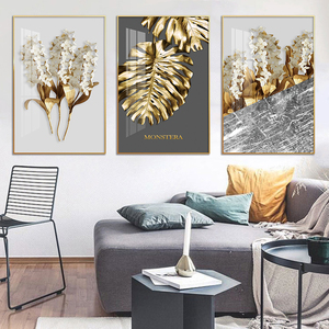 Feuilles d'or avec fond <span class=keywords><strong>blanc</strong></span> art mural style nordique art minimaliste peinture <span class=keywords><strong>fleur</strong></span> design impression sur toile <span class=keywords><strong>affiche</strong></span> pour la décoration - Product Image 1
