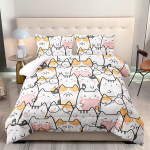 طقم لحاف فاخر مطبوع بتقنية ثلاثية الأبعاد بتصميم حيوانات كرتونية لطيفة (قطط وكلاب) من 3 قطع، 100% بوليستر مرن - Product Image 4