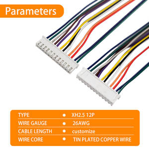 Cable Conector JST XH2.5 de 12 Pines, Paso de 2.5mm, Conector XH Macho y Hembra, Cable de Carga de Batería, Arnés de Cables 26AWG - Product Image 2