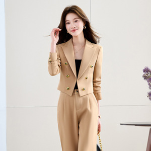Women's Black Suit Set Full Sleeve Wide Leg Trousers Anti-Wrinkle Casual Commuting Interview Formal Wear - Product Image 4