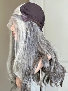 วิกผมยาวแบบไม่ต้องใช้กาวติด  ทำจากผมแท้ Remy  พร้อมเชือกผูกด้านหน้าแบบโปร่งใส HD  <span class=keywords><strong>สี</strong></span><span class=keywords><strong>เทา</strong></span>ไฮไลท์ สำหรับผู้หญิง - Product Image 5