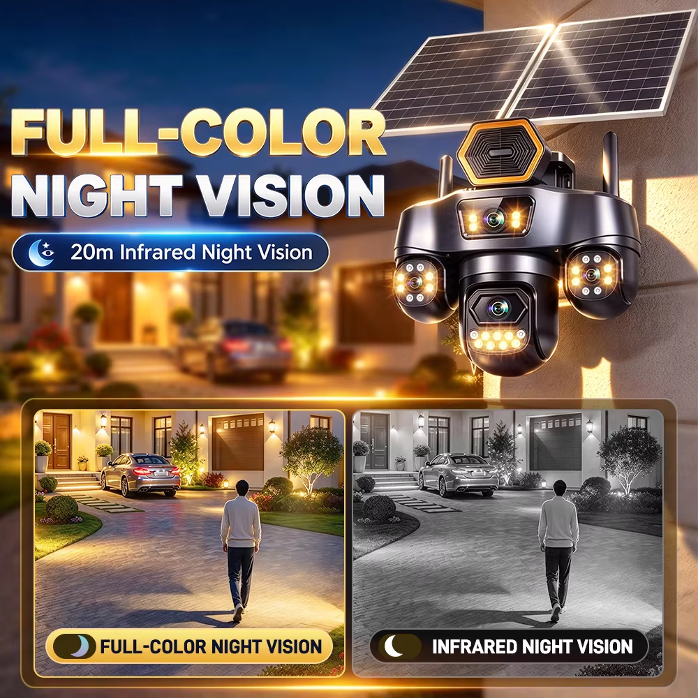 Wistino Outdoor Solar CCTV Camera 4 Lens 4 Screen 4G SIM Solar Powered Security Camera PTZ Night Vision Motion Detection · image 4