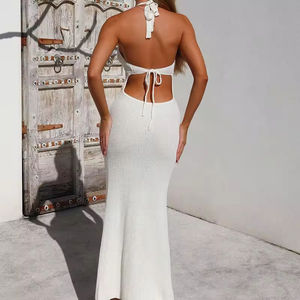 2025 nuovo Design primavera moda <span class=keywords><strong>donna</strong></span> collo pendente Sexy scollato aperto dietro a maglia traforato abito prospettico - Product Image 5