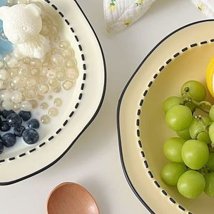 Lovely Cartoon Lines Ceramic Plates and Bowls Set Sustainable Feature for Noodles Soup Fruit Salad Dessert Bowl <b>Present</b> - Product Image 4
