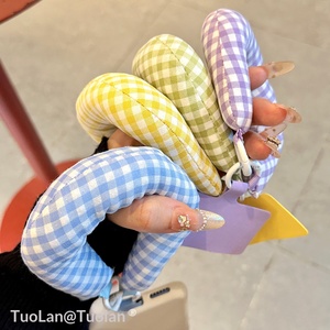 Bolso de Mano en Forma de C, Hecho a Mano, con Letras Bordadas y Diseño a Cuadros en Contraste de Color, Estilo Coreano, Popular en Internet - Product Image 3