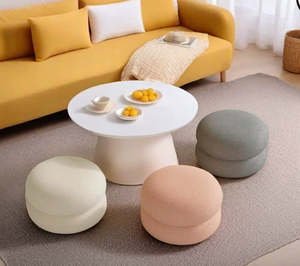 <span class=keywords><strong>Pouf</strong></span> Moderno in Tessuto Crema, Piccola Panca per Tavolino da Salotto, Sgabello Elegante per Casa - Product Image 3