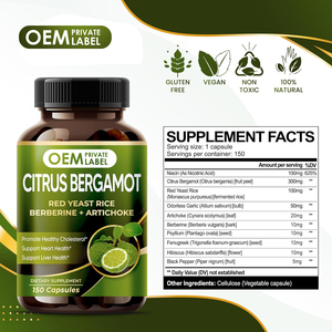 Cápsulas OEM Citrus Bergamot con <span class=keywords><strong>arroz</strong></span> de levadura roja, ajo, alcachofa suplemento de berberina para <span class=keywords><strong>colesterol</strong></span> saludable, salud del corazón - Product Image 2