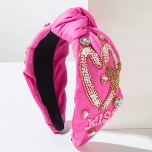 Nuovo cerchietto con diamanti di san valentino perline di riso per cucire Love Bow Hair Hoop dolce vacanza romantica fascia per capelli - Product Image 2