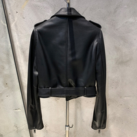 Veste en cuir véritable classique noire slim avec ceinture, veste en cuir pour femme, veste en cuir de motard