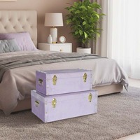Set mit 2 Vintage Light Purple Velvet Aufbewahrung koffern mit PVC-Zierleisten und dekorativen Organizer-Trunks im Niet-Design