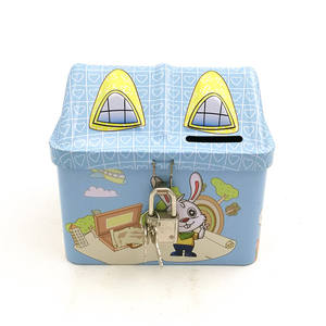 Hotsale 주문 만화 자물쇠와 열쇠를 가진 인쇄된 선물 돈 은행 주석 집 - Product Image 2