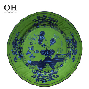 Service de vaisselle en porcelaine <span class=keywords><strong>céramique</strong></span> décorative vintage à l'encre verte, <span class=keywords><strong>assiette</strong></span> de chargement écologique de luxe en porcelaine <span class=keywords><strong>italienne</strong></span> - Product Image 3